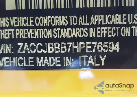 2017 Jeep Renegade Altitude 4X4 z USA, uszkodzony, nr VIN ZACCJBBB7HPE76594